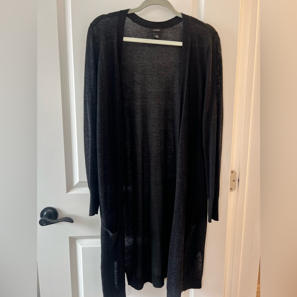 Halogen open front knee length sweater - black - Large